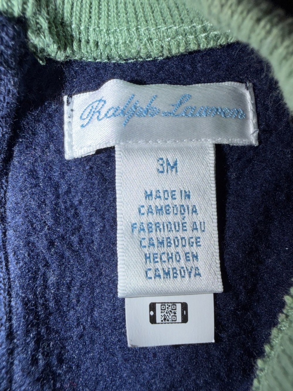 Ralph Lauren Navy Baby One-Piece with Burgundy Sleeves and Green Trim -vintage - Picture 4 of 5